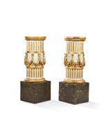A pair of Louis XVI green lacquered and giltwood columns, circa 1780, in the style of Jean-Charles Delafosse