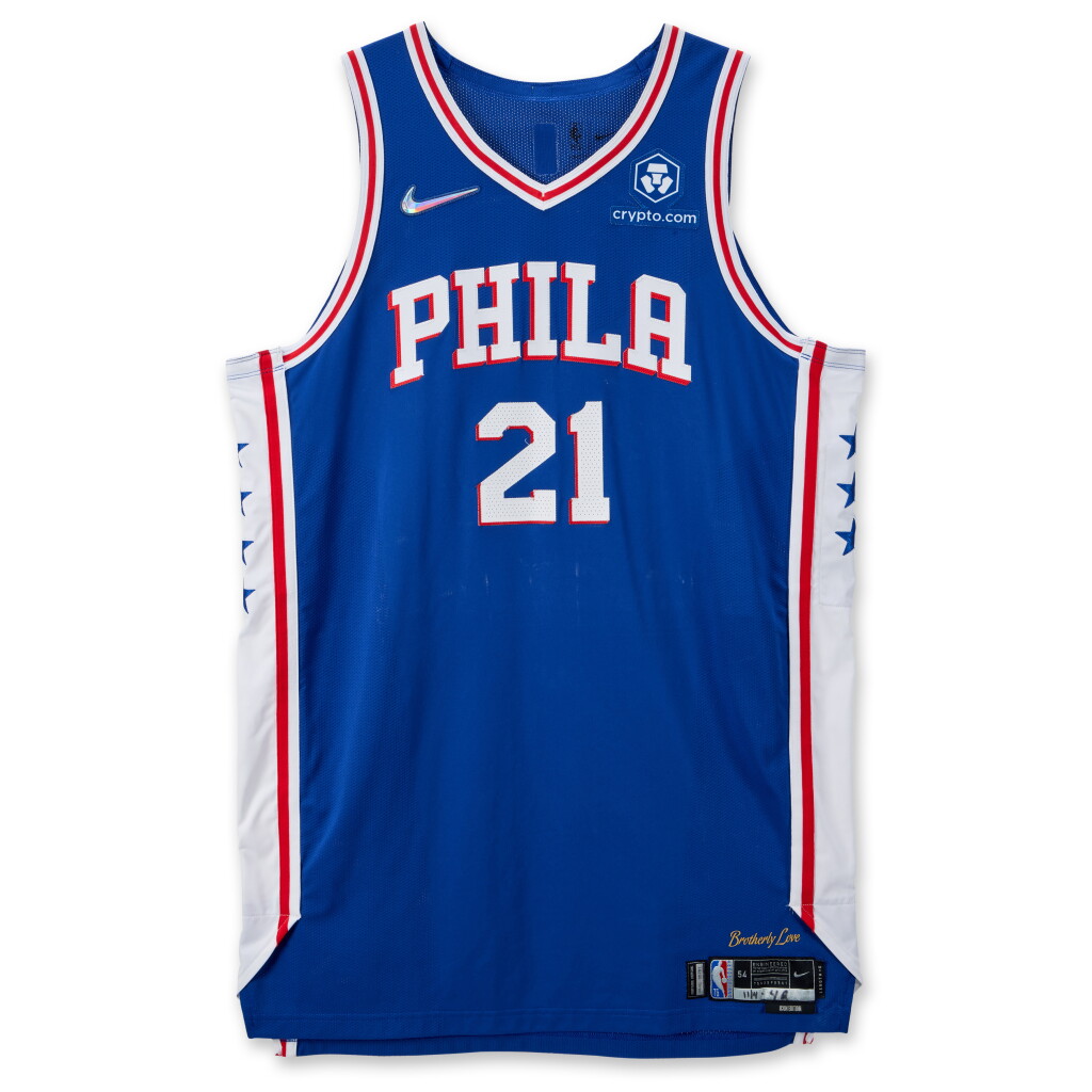 View full screen - View 1 of Lot 69. Joel Embiid Philadelphia 76ers 2021-2022 Game Worn Icon Edition Jersey .
