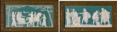 View full screen - View 1 of Lot 130. Two Wedgwood-style stoneware rectangular plaques, late 19th century.