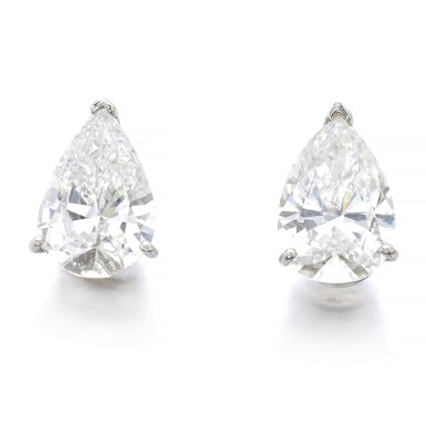 View full screen - View 1 of Lot 1019. Pair of diamond ear studs.