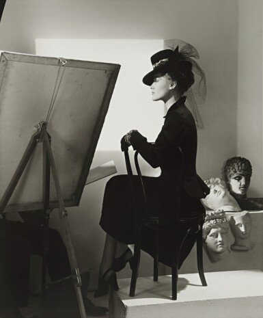 View full screen - View 1 of Lot 130. Fashion with Easel, Reboux Hat, Cartier Jewels (Estrella Boissevain).