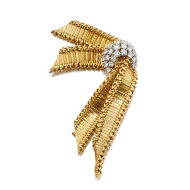 View full screen - View 1 of Lot 73. Gold and Diamond Clip-Brooch, France.