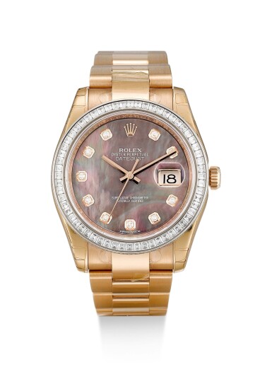 View full screen - View 1 of Lot 84. REFERENCE 116285BB DATEJUST A PINK GOLD AND DIAMOND-SET WRISTWATCH WITH MOTHER-OF-PEARL DIAL, DATE AND BRACELET, CIRCA 2018.