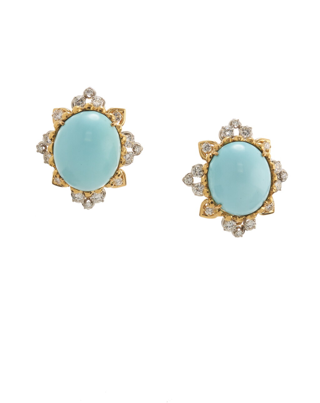 View full screen - View 1 of Lot 10. DAVID WEBB | PAIR OF TURQUOISE AND DIAMOND EARCLIPS.