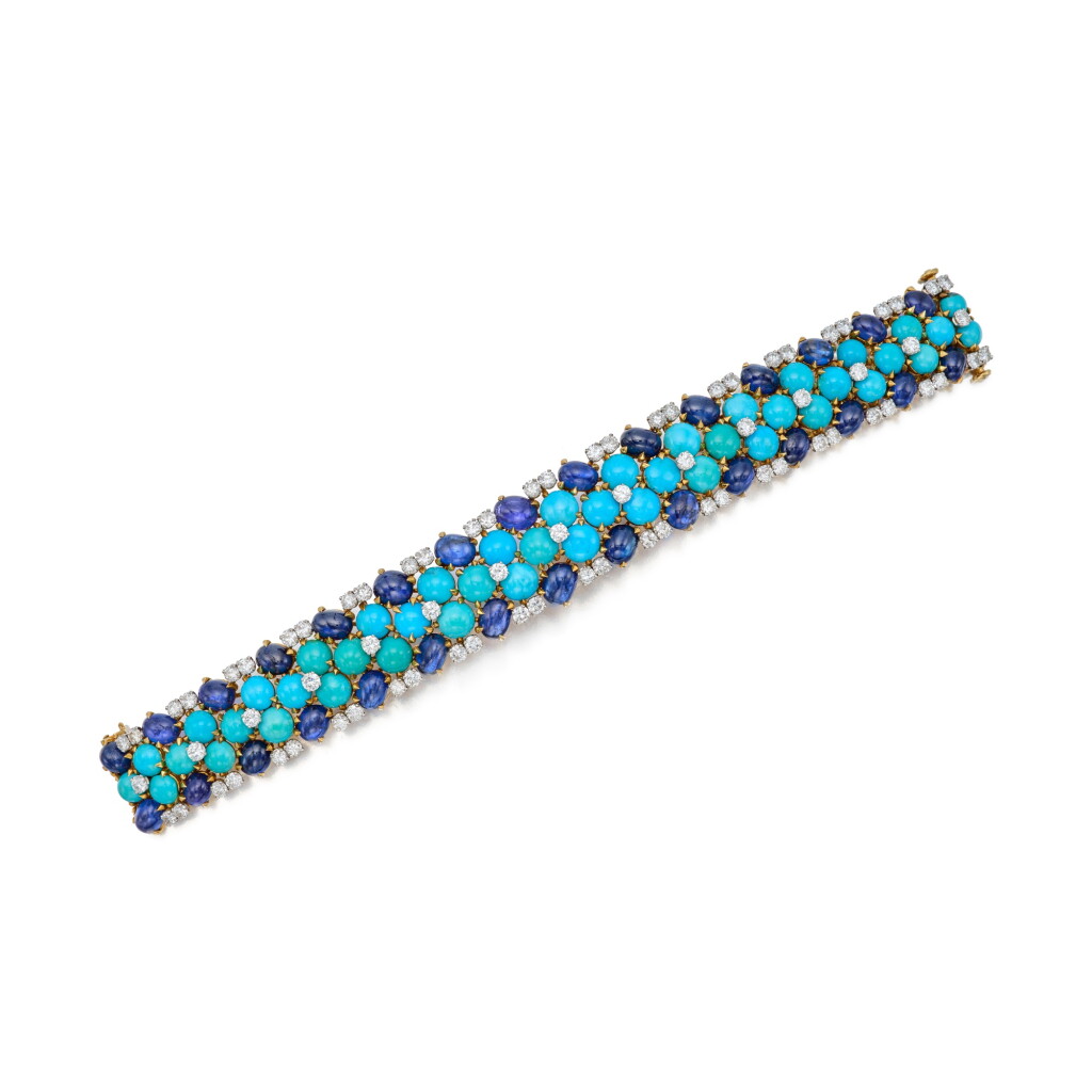 View full screen - View 1 of Lot 141. Turquoise, Sapphire and Diamond Bracelet | 寶格麗 | 綠松石、藍寶石及鑽石手鏈.
