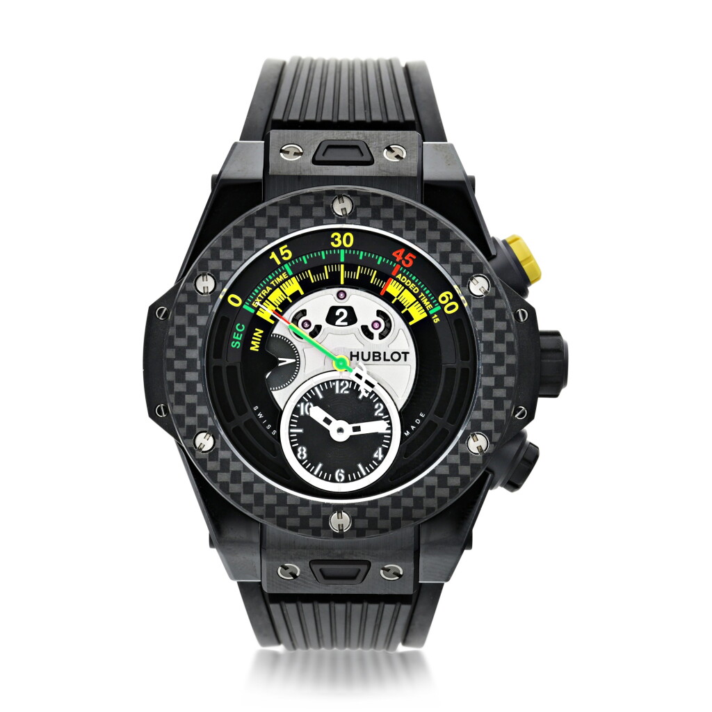 View full screen - View 1 of Lot 122. HUBLOT | REFERENCE 412.CQ.1127.RX BIG BANG UNICO BI-RETROGRADE FIFA A LIMITED EDITION TITANIUM AND CERAMIC AUTOMATIC BI-RETROGRADE CHRONOGRAPH WRISTWATCH, CIRCA 2014.