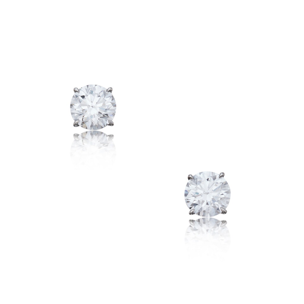 View full screen - View 1 of Lot 478. Pair of Diamond Earrings.