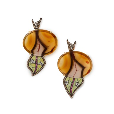 View full screen - View 1 of Lot 160. Crazy Agate Earrings.