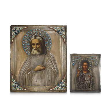 View full screen - View 1 of Lot 105. Two silver-gilt and enamel icons, Moscow, 1899-1908 and 1908-1917.
