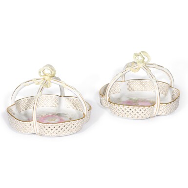 View full screen - View 1 of Lot 129. A pair of Berlin (K.P.M.) pierced quatrefoil baskets, circa 1895.