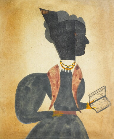View full screen - View 1 of Lot 181. Silhouette Portrait of a Lady in Blue Reading a Book.