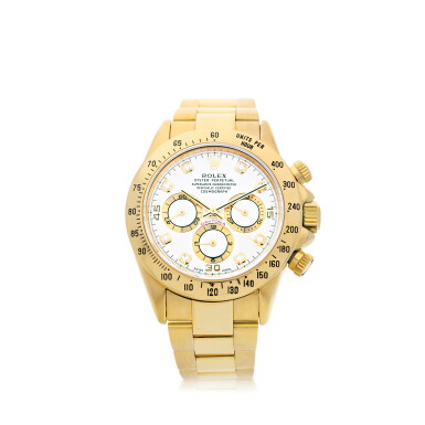 View full screen - View 1 of Lot 52. ROLEX | REFERENCE 16528 'ZENITH' DAYTONA A YELLOW GOLD AND DIAMOND-SET AUTOMATIC CHRONOGRAPH WRISTWATCH WITH BRACELET, CIRCA 1997.