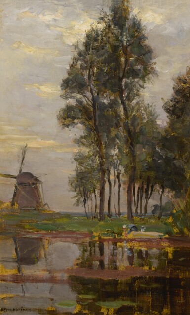View full screen - View 1 of Lot 24. Windmill near Tall Trees with Woman at the Wash Stoop.