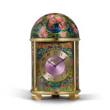 View full screen - View 1 of Lot 1. The Rose Garden, Ref. 1612M A Unique Gilt Metal And Cloisonné Enamel Dome Clock Circa 2011.