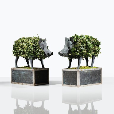 View full screen - View 1 of Lot 34. Paire de Sangliers Topiaires.