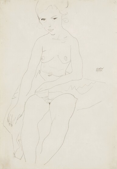 View full screen - View 1 of Lot 345. Sitzender Halbakt (Seated Semi-Nude).