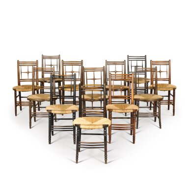 View full screen - View 1 of Lot 24. A matched set of twelve Victorian 'Sussex' side chairs, late 19th/early 20th century, the design attributed to Ford Madox Brown for Morris & Co..