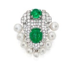 Cartier | Emerald, Pearl and Diamond Clip