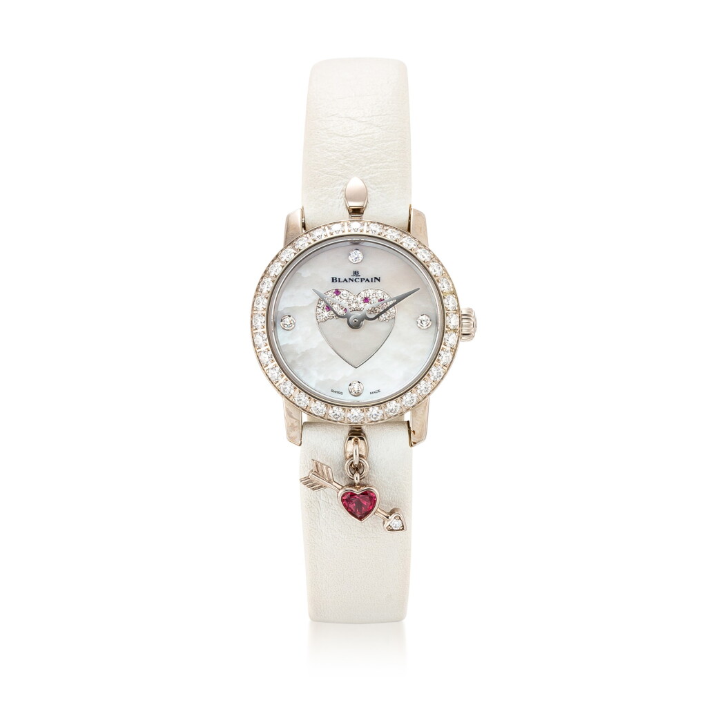 View full screen - View 1 of Lot 8128. Blancpain | Reference 0063F-1954-63A, A limited edition white gold, diamond and ruby-set wristwatch with mother-of-pearl dial, Circa 2016 | 寶珀 | 型號0063F-1954-63A 限量版白金鑲鑽石及紅寶石腕錶,備珠母貝錶盤,約2016年製.