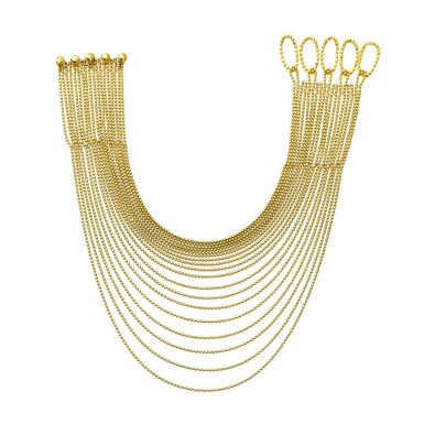 View full screen - View 1 of Lot 48. Cartier | Collier or, "Draperie" | Gold necklace, 'Draperie'.