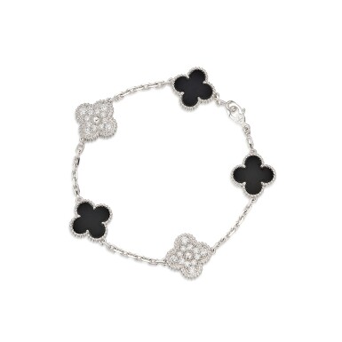 View full screen - View 1 of Lot 622. Van Cleef & Arpels | 'Alhambra' Onyx and Diamond Bracelet | 梵克雅寶 | 'Alhambra' 縞瑪瑙 配 鑽石 手鏈.