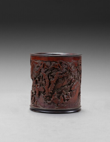 View full screen - View 1 of Lot 57. A carved bamboo ‘literati’ brush pot Qing dynasty, 19th century | 清十九世紀 竹雕文人雅集圖筆筒.