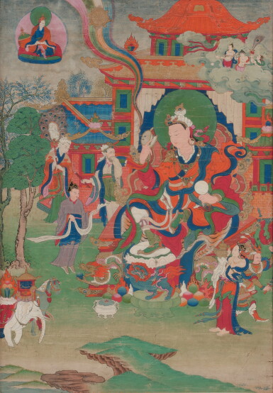 View full screen - View 1 of Lot 604. A thangka depicting Pema Gyalpo, Tibet, 19th century.