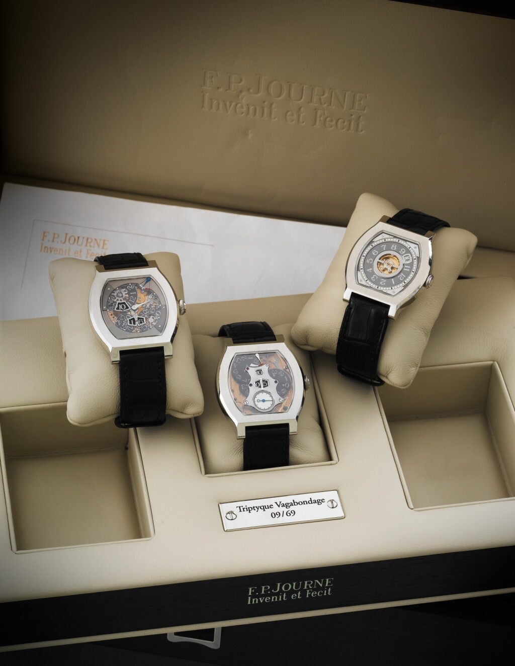 View full screen - View 1 of Lot 66. Triptyque Vagabondage 'Number 09/69' | A set of three platinum wristwatches | Circa 2017.
