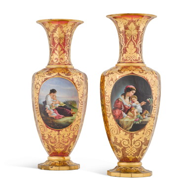 View full screen - View 1 of Lot 251. A pair of Bohemian ruby glass vases, circa 1850.