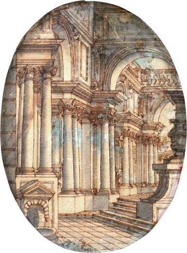 View full screen - View 1 of Lot 160. Three separate architectural fantasies with colonnades.