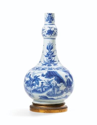 View full screen - View 1 of Lot 121. A blue and white 'scholars' garlic neck vase, China, Transitional period.