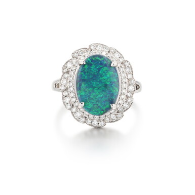 View full screen - View 1 of Lot 461. Bague opale et diamants | Opal and diamond ring.