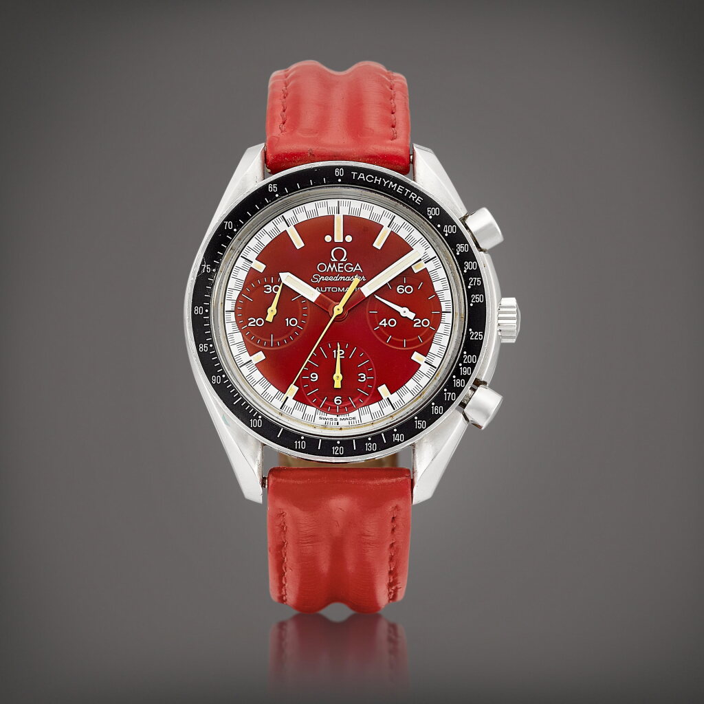 View full screen - View 1 of Lot 992. Speedmaster Schumacher Racing Reduced, Reference 3810 | A stainless steel chronograph wristwatch, Circa 1996 | 歐米茄 | 超霸系列 Schumacher Racing Reduced 型號3810 | 精鋼計時腕錶,約1996年製.