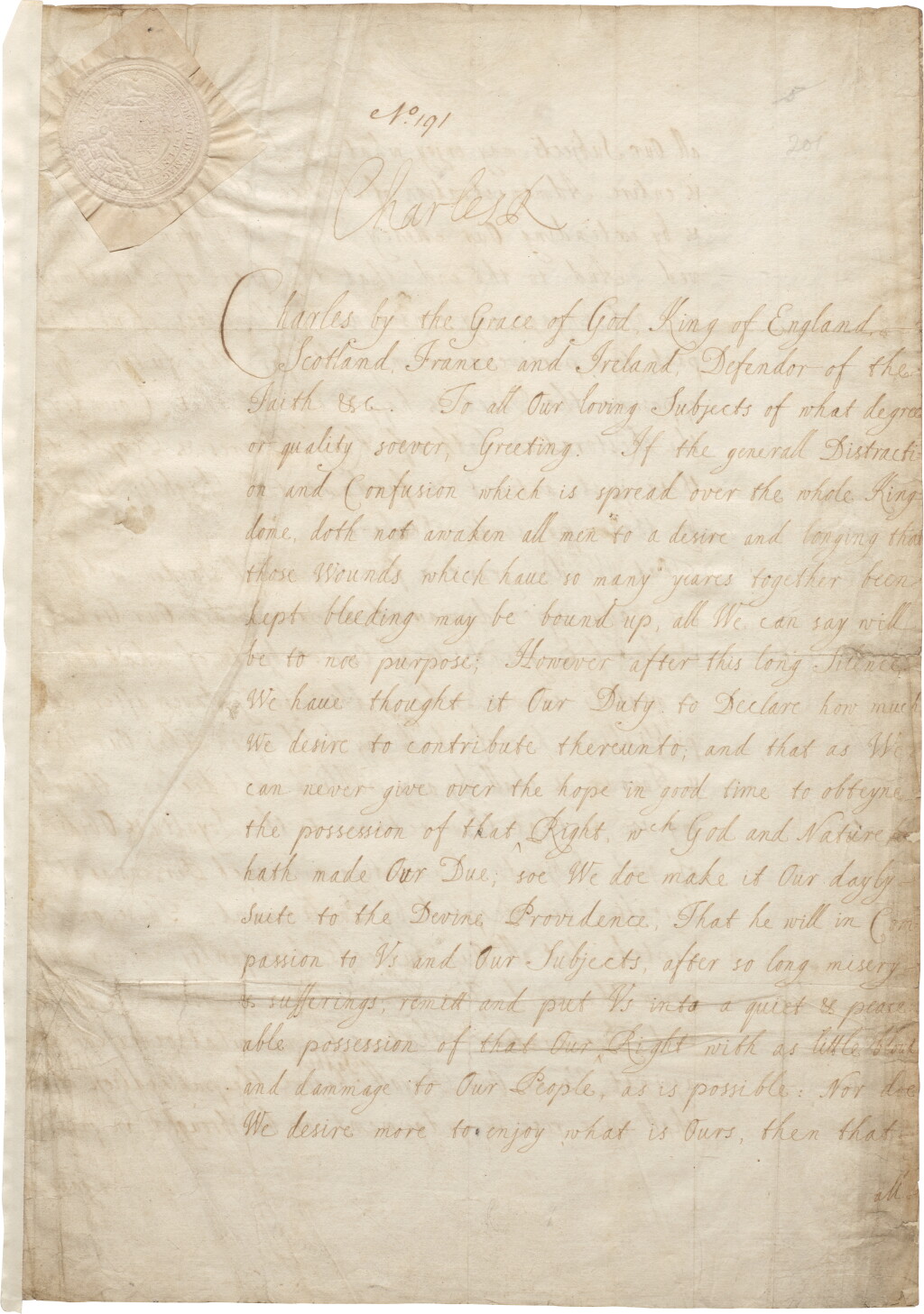 View full screen - View 1 of Lot 19. King Charles II | "The Declaration of Breda", signed by the King, 4 April 1660.