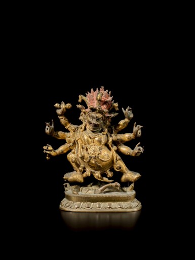 View full screen - View 1 of Lot 145. A gilt-copper alloy figure of Hayagriva, Qing dynasty, 18th century.