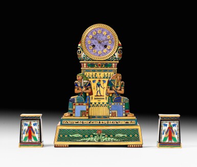 View full screen - View 1 of Lot 303. A Paris porcelain (Dagoty) Egyptian mantel clock, circa 1820.