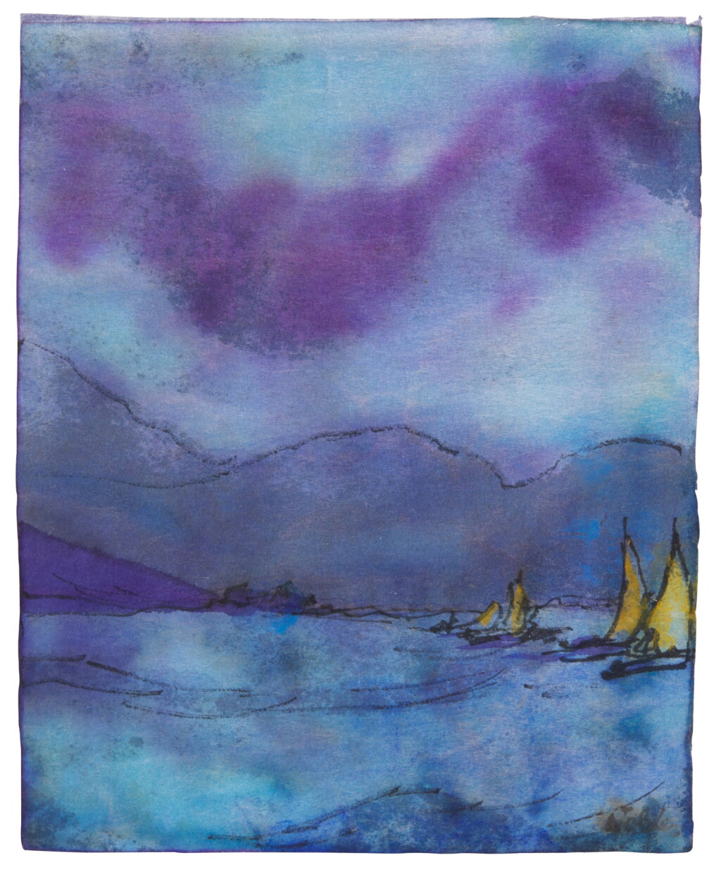 View full screen - View 1 of Lot 304. Küstenlandschaft mit gelben Segelbooten (Seascape with yellow sailing boats).
