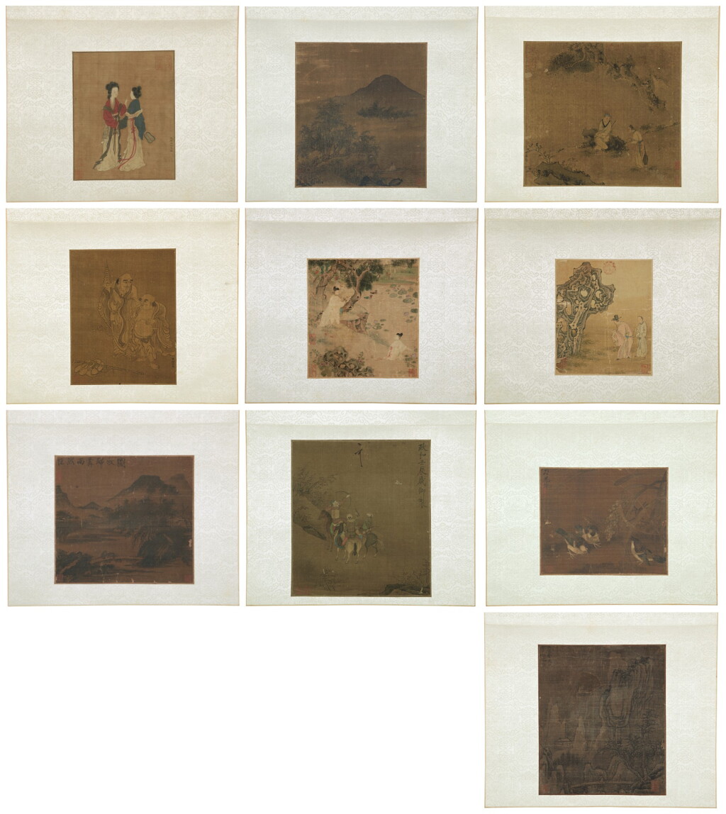 View full screen - View 1 of Lot 116. Landscape and figures, ink and color on silk, album of ten leaves | 李唐(款)、巨然(款)等 仿宋人山水人物 設色絹本 十開冊.