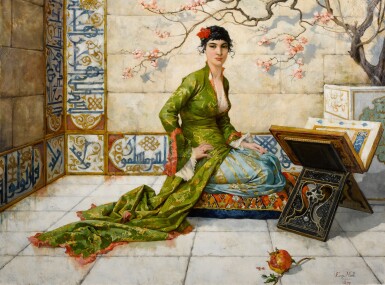 View full screen - View 1 of Lot 211. Malay Girl Reading in a Madrasa Garden.