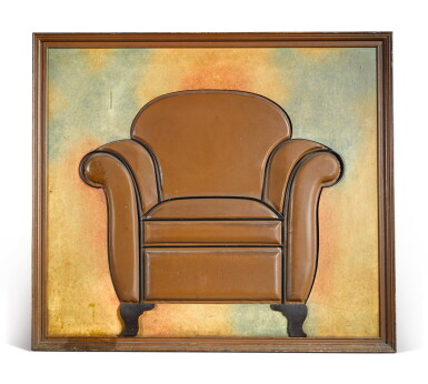 View full screen - View 1 of Lot 201. American Metal Upholstery Display Chair Sign, Manufactured by Display Devices Company, Buffalo, New York, circa 1920.