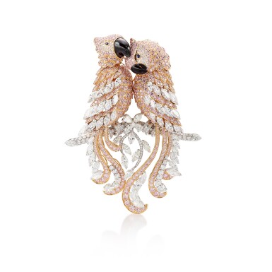 View full screen - View 1 of Lot 8012. Graff | Coloured Diamond, Diamond, Onyx and Sapphire Brooch | 格拉夫 | 彩色鑽石、鑽石 配 縞瑪瑙 及 藍寶石 胸針.