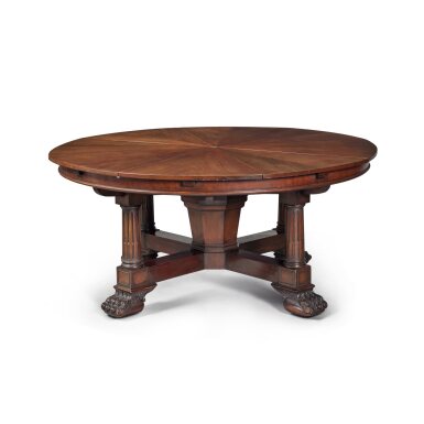 View full screen - View 1 of Lot 72. A Late Victorian Large Mahogany Extending Jupe Dining Table, Labelled Maple & Co. London & Paris, Circa 1880- 1900 .