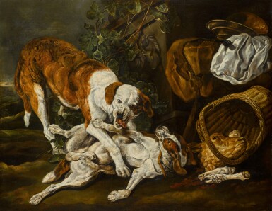 View full screen - View 1 of Lot 111. Hunting dogs in a landscape.