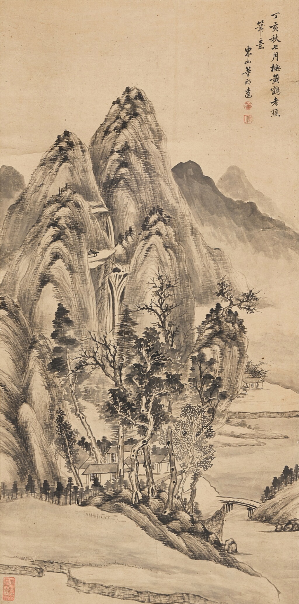 View full screen - View 1 of Lot 2580. 董邦達(款) 仿王蒙山水 | Attributed to Dong Bangda, Landscape after Wang Meng.