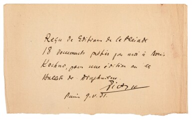 View full screen - View 1 of Lot 116. Pablo Picasso | document signed ("Picasso"), acknowledging receipt of 18 documents from Boris Kochno, 1931.