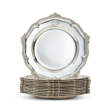 View full screen - View 1 of Lot 1123. A Set of Twelve Regency Silver Dinner Plates, Paul Storr, London, 1818.