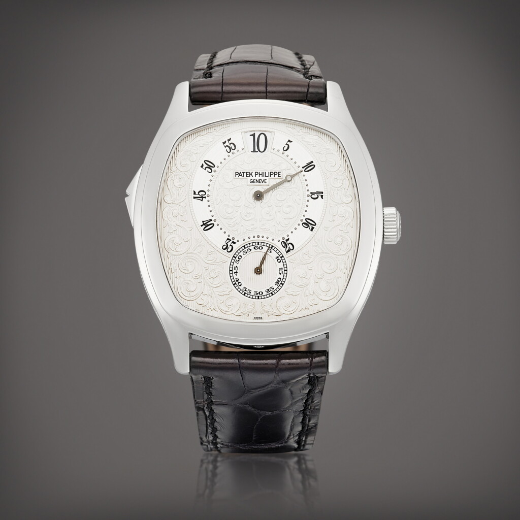 View full screen - View 1 of Lot 2303. Reference 5275 | A limited edition platinum chiming wristwatch with digital jumping hour, jumping minutes and seconds, engraved dial and case, Made to commemorate the 175th anniversary of Patek Philippe, Circa 2015 | 百達翡麗 | 型號5275 | 限量版鉑金自鳴報時腕錶,備數位跳時、跳分及跳秒、雕刻錶盤及錶殼,為慶祝百達翡麗175週年而製,約2015年製.