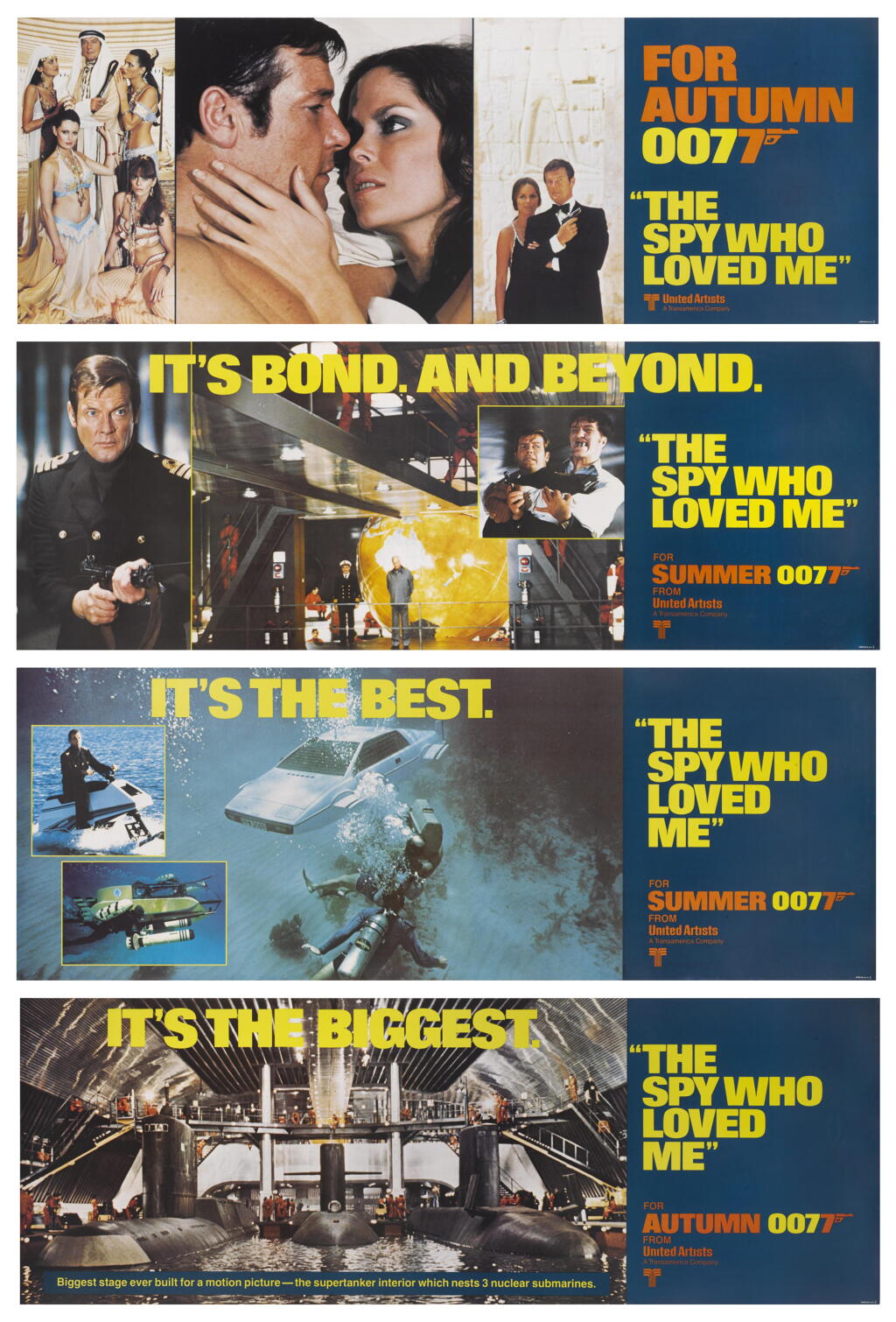 View full screen - View 1 of Lot 124. THE SPY WHO LOVED ME (1977) SET OF 4 BANNERS, US .