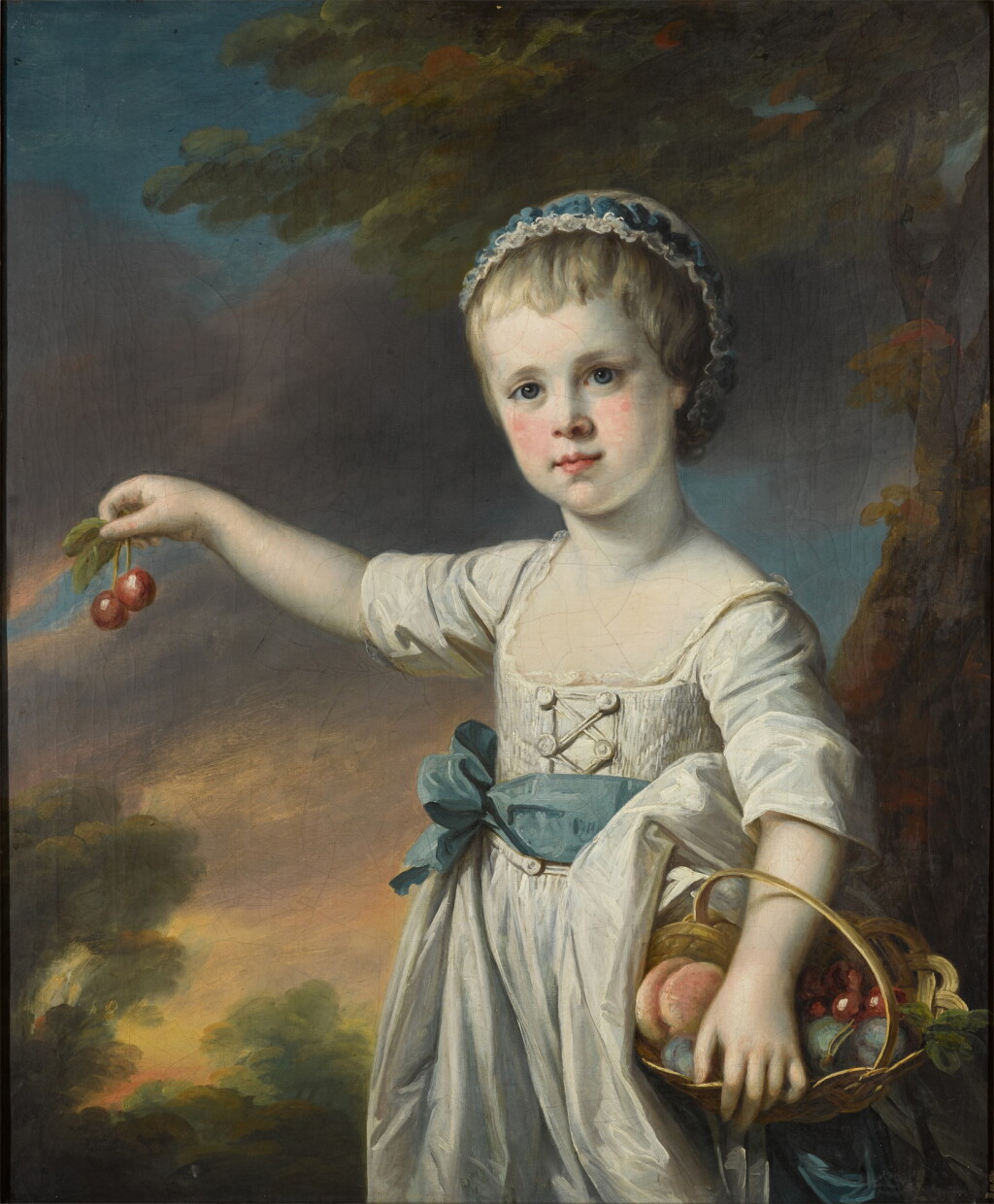 View full screen - View 1 of Lot 196. Portrait of Jemima Yorke (1763-1804), when a young girl, three-quarter length, holding a basket of fruit and cherries.