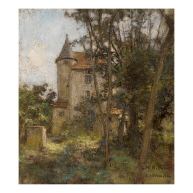 View full screen - View 1 of Lot 42. LÉON-AUGUSTIN LHERMITTE | LES ABORDS D'UN CHÂTEAU GOTHIQUE.